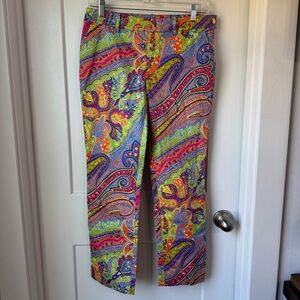 Lauren Ralph Lauren Petite 4P Paisley Cotton Stretch Pants Colorful Boho Petite